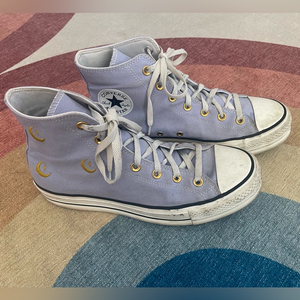 Converse “by me” custom High Top platform Sneakers in Lavender with Gold Moons